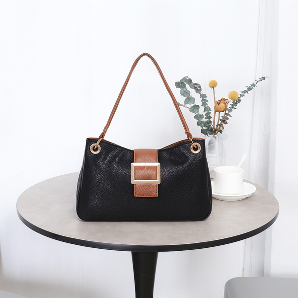 Leather-effect Slouch Shoulder Bag - Navy