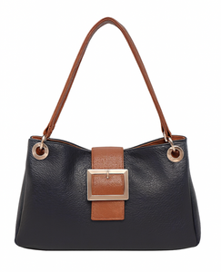 Leather-effect Slouch Shoulder Bag - Navy