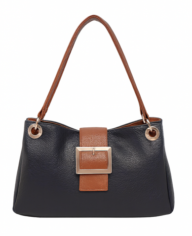 Leather-effect Slouch Shoulder Bag - Navy