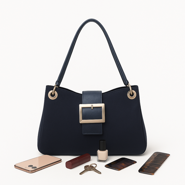 Suede-Effect Slouch Bag - Navy