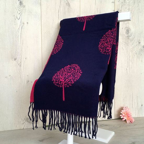 Pashmina - Mulberry Tree of Life - Navy/Pink