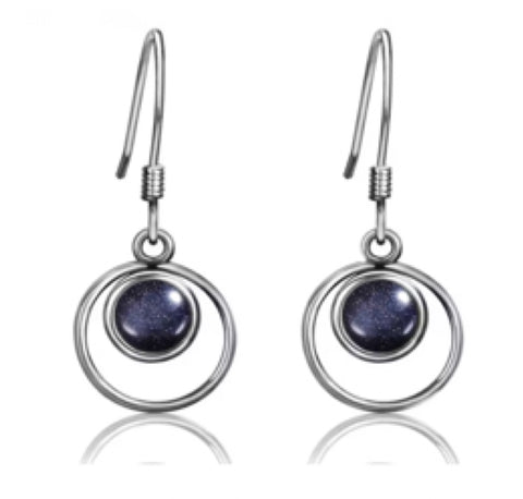 925 Sterling Silver Double Ring Earrings with Navy Kyanite Stone