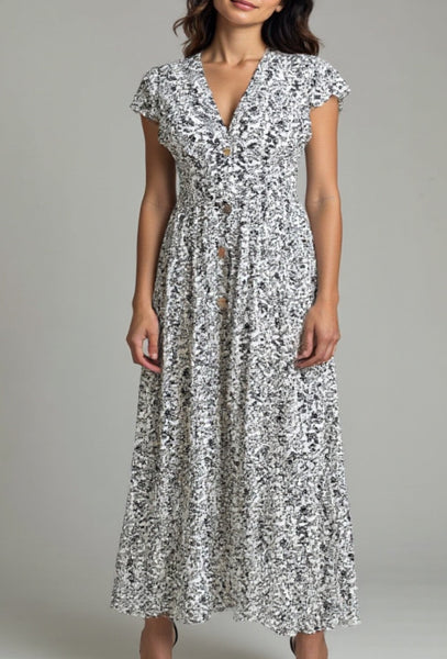 Molly Ditsy Print Dress - Black & White