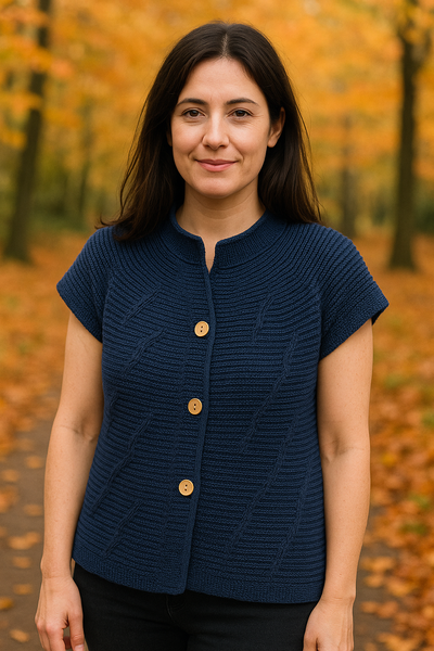 Short Sleeve 3 Button Cardigan - Navy