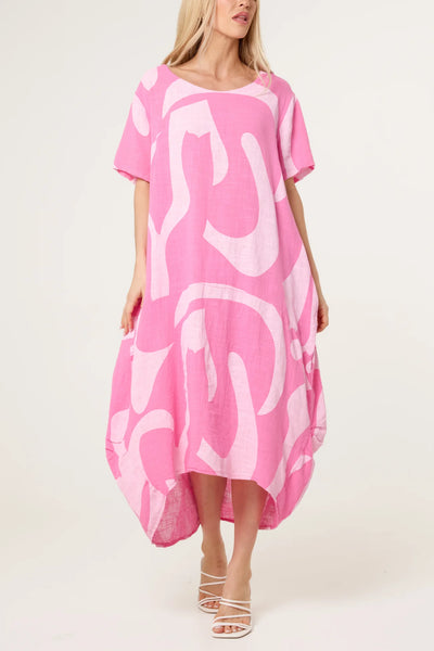 Swirl Print Hi-Lo Dress - Pink