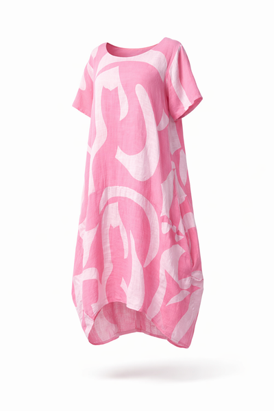 Swirl Print Hi-Lo Dress - Pink