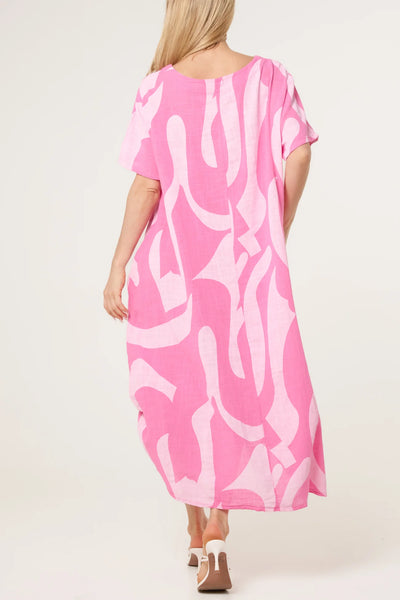 Swirl Print Hi-Lo Dress - Pink