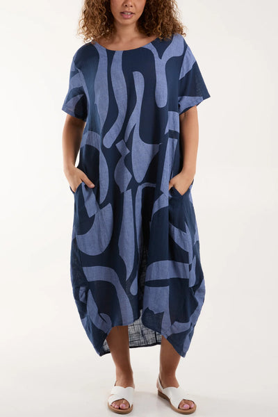 Swirl Print Hi-Lo Dress - Navy