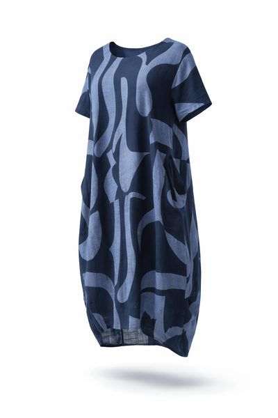 Swirl Print Hi-Lo Dress - Navy