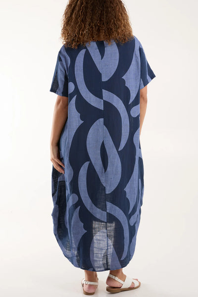 Swirl Print Hi-Lo Dress - Navy