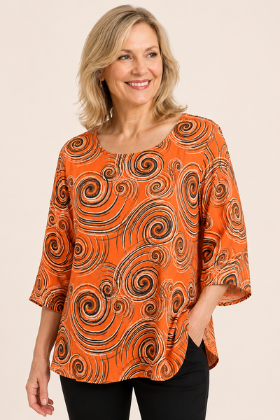 Swirl Print Top - Orange