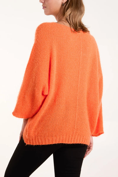 Fluffy V-Neck Knit - Orange