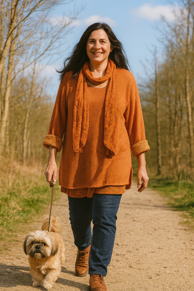 Knitted Layer Top with Scarf - Orange