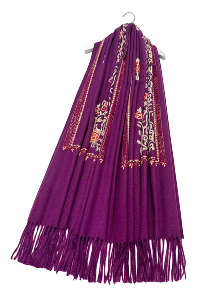 Embroidered Floral Shawl-Scarf - Purple