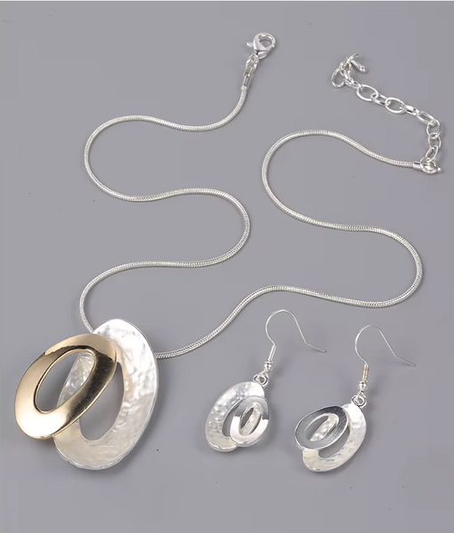 Double Oval Necklace & Earrings - Gold/Silver