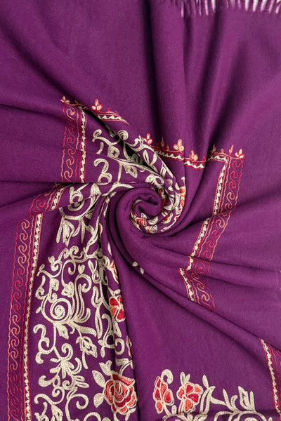 Embroidered Floral Shawl-Scarf - Purple