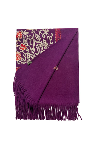 Embroidered Floral Shawl-Scarf - Purple