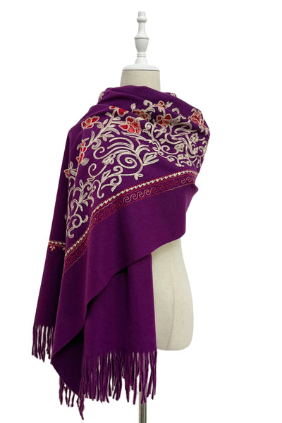 Embroidered Floral Shawl-Scarf - Purple
