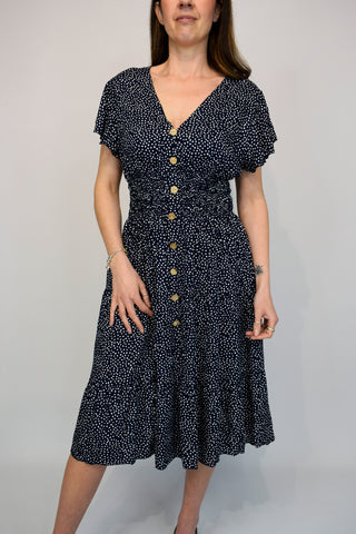 Pebble Spot Button Front Midi Dress