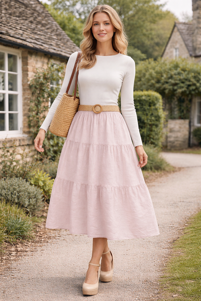 Belted Skirt - Baby Pink