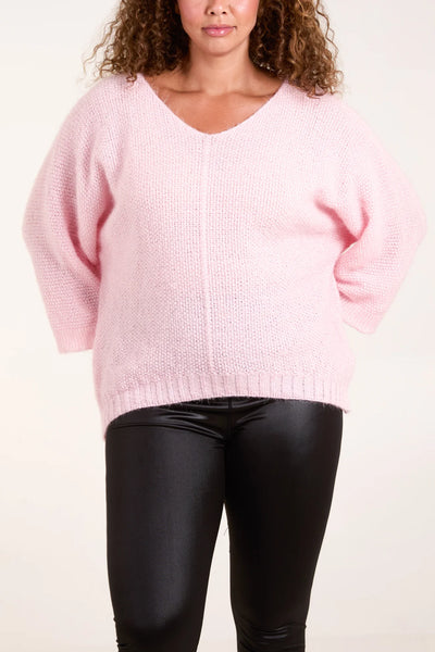 Fluffy V-Neck Knit - Baby Pink