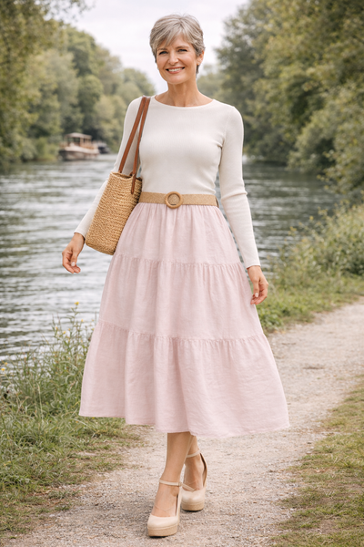 Belted Skirt - Baby Pink