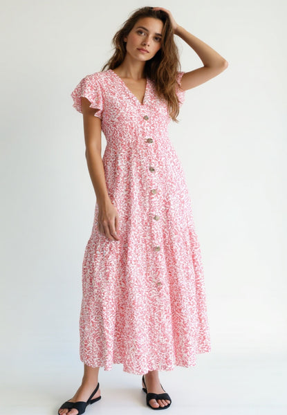 Molly Ditsy Print Dress - Coral
