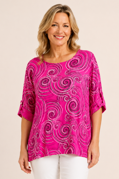 Swirl Print Top - Fuchsia