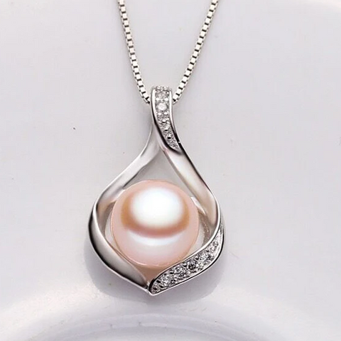 925 Sterling Silver Pendant, Decorated with Fresh Water Pearl - Pink