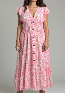 Molly Ditsy Print Dress - Coral