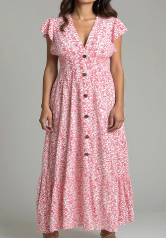 Molly Ditsy Print Dress - Coral