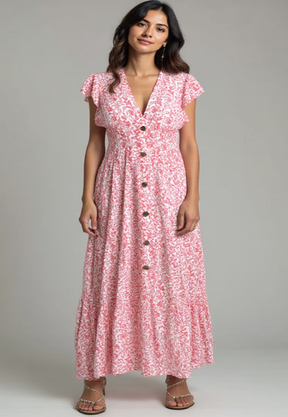Molly Ditsy Print Dress - Coral