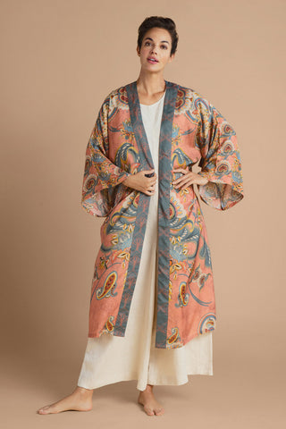 Kimono Gown - Mediterranean Paisley Coral