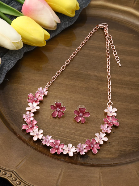 Daisy Necklace & Matching Earrings - Rose Gold/Pinks