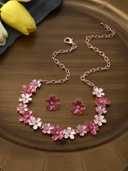 Daisy Necklace & Matching Earrings - Rose Gold/Pinks