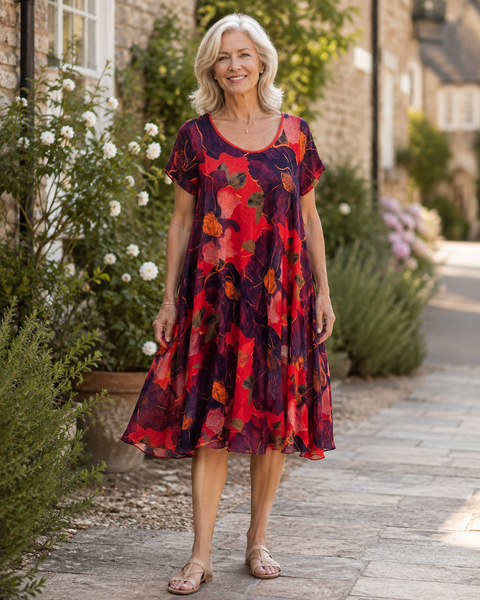 Floral Print Dress - Red