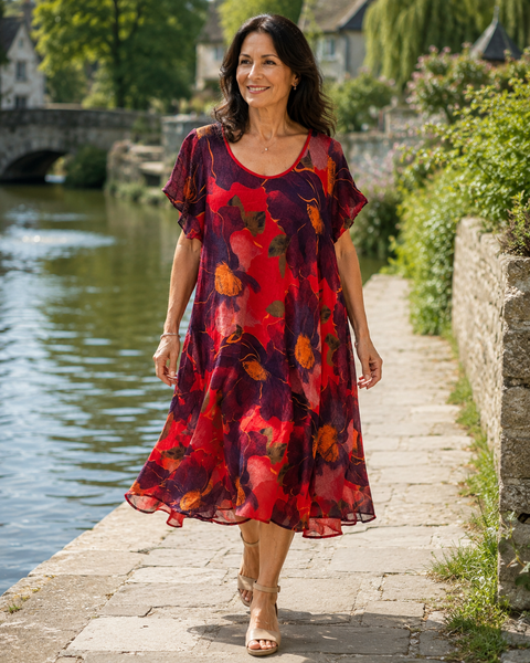 Floral Print Dress - Red