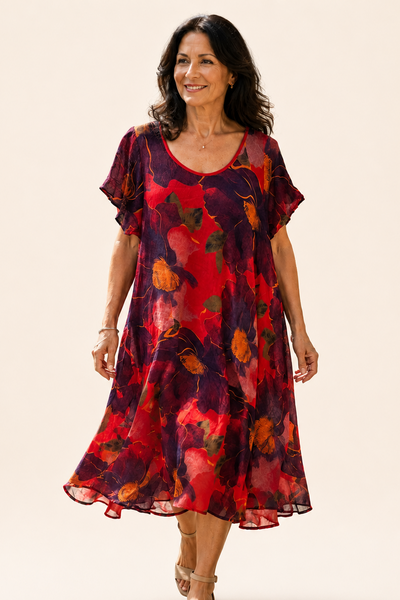 Floral Print Dress - Red
