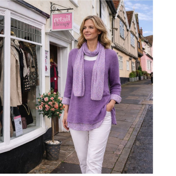 Knitted Layer Top with Scarf -  Lilac