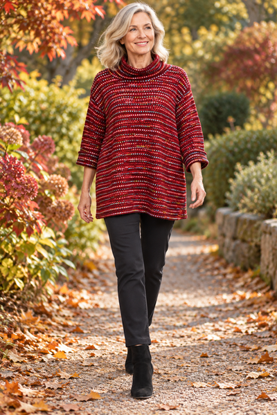 Fleck Top with Cowl Neck - Ruby Red