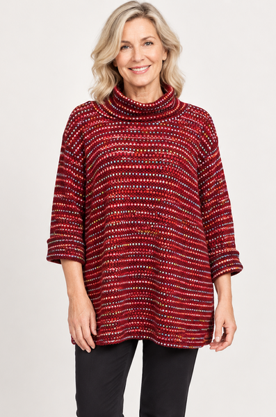 Fleck Top with Cowl Neck - Ruby Red