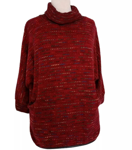 Roll Neck Flecked Knit - Red