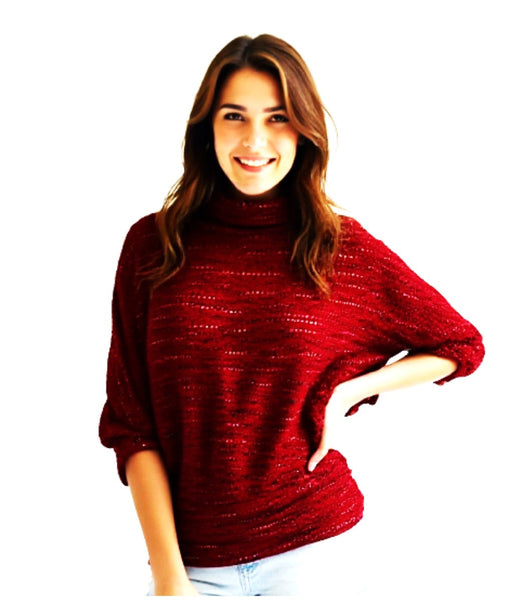 Roll Neck Flecked Knit - Red