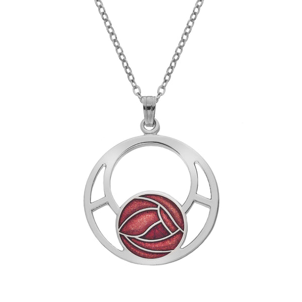 Rennie Mackintosh Round Rose & Lattice Pendant Red