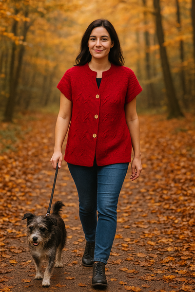 Short Sleeve 3 Button Cardigan - Red