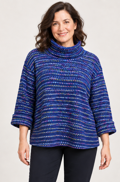 Fleck Top with Cowl Neck - Royal Blue