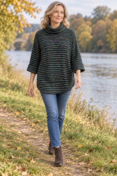 Fleck Top with Cowl Neck - Emerald Green