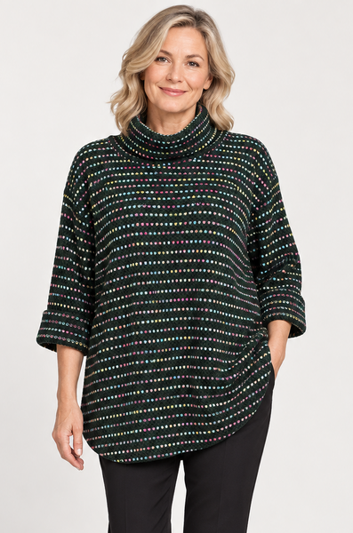Fleck Top with Cowl Neck - Emerald Green