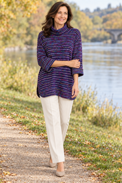 Fleck Top with Cowl Neck - Bright Amethyst
