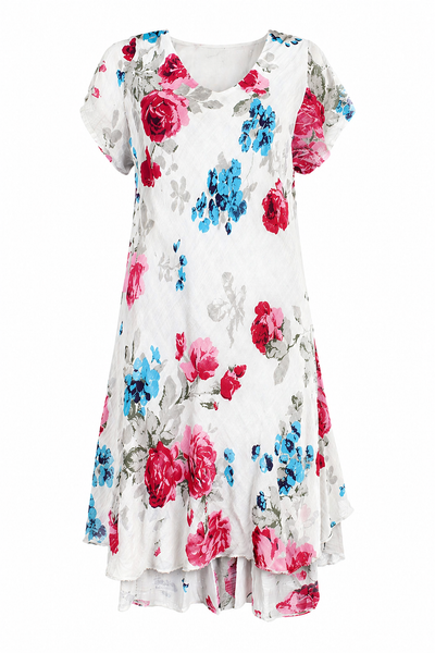 Carol Layered Rose Print Dress - White